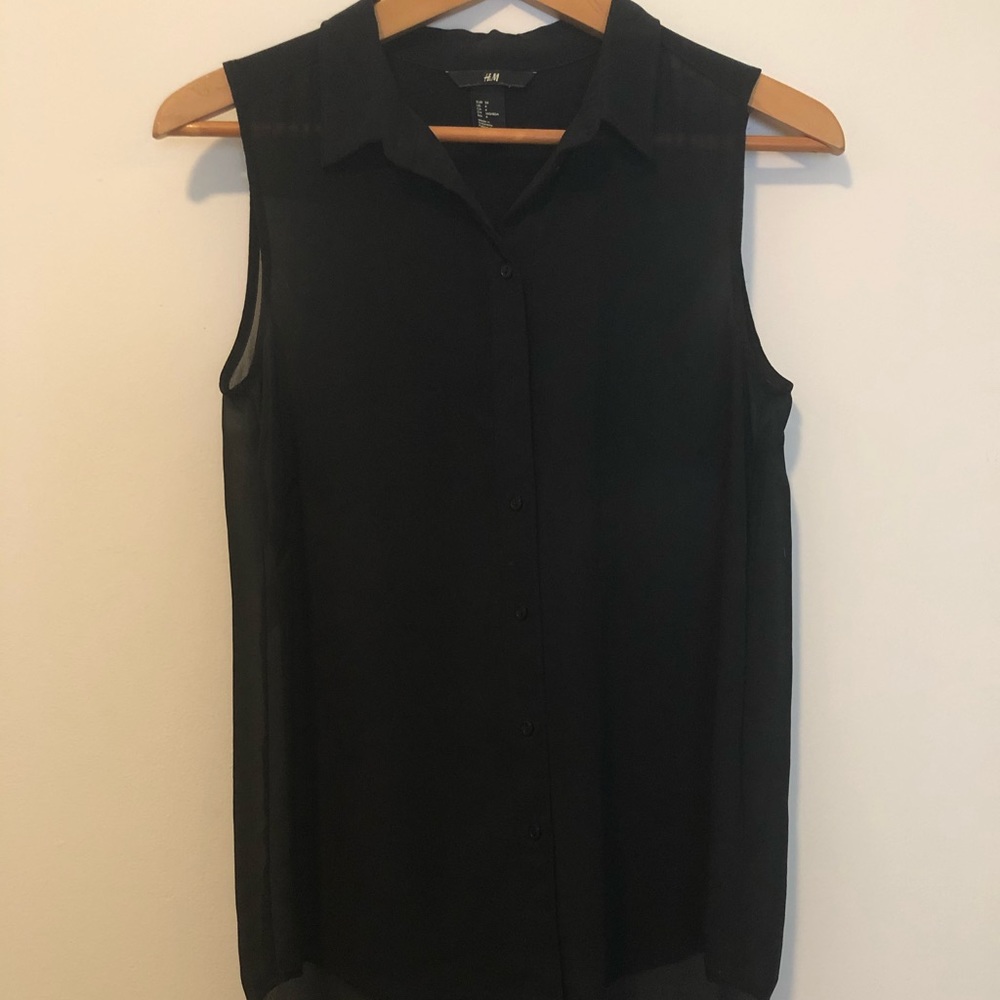 Sleeveless sheer button down
